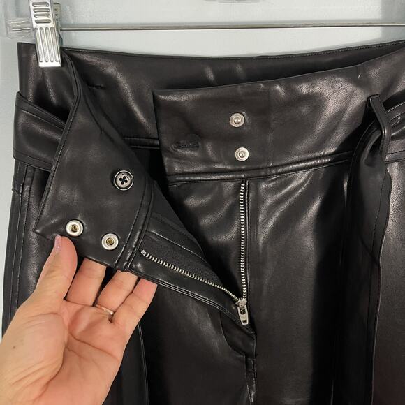 Aritzia Wilfred High Waisted Tie Belt Black Faux Leather Pants Size 2 - Picture 13 of 16